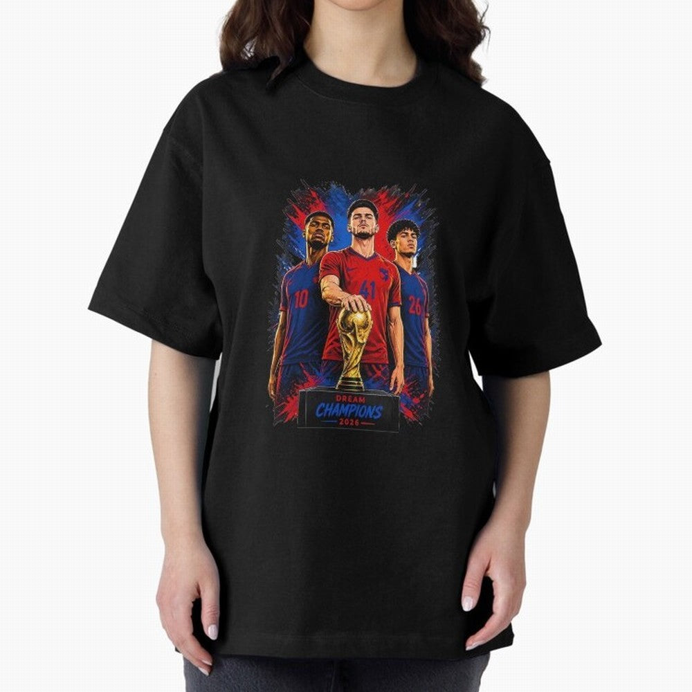 Dream Champions 2026 Football Streetwear Design | Trophy Graphic Tee Oversized T-Shirt Bring Supporter Culture to FIFA World Cup 2026 Group Stage Inspired by Haaland and Mbappe, England Energy, Champion Mindset, Group Stage Buzz, Knockout Tension