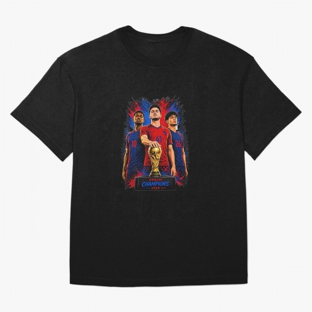 Dream Champions 2026 Football Streetwear Design | Trophy Graphic Tee Oversized T-Shirt Bring Supporter Culture to FIFA World Cup 2026 Group Stage Inspired by Haaland and Mbappe, England Energy, Champion Mindset, Group Stage Buzz, Knockout Tension