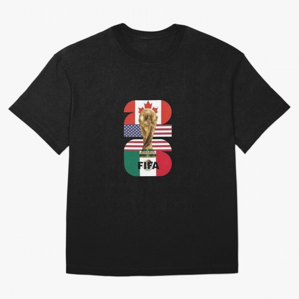 Three Nations Host Trophy Vertical Oversized T-Shirt Feel International Energy from Global Football Passion for FIFA World Cup 2026 USA Canada Mexico, Made for Messi, Neymar and Mbappe, Argentina, Goal Celebration Energy, Supporter Heritage,
