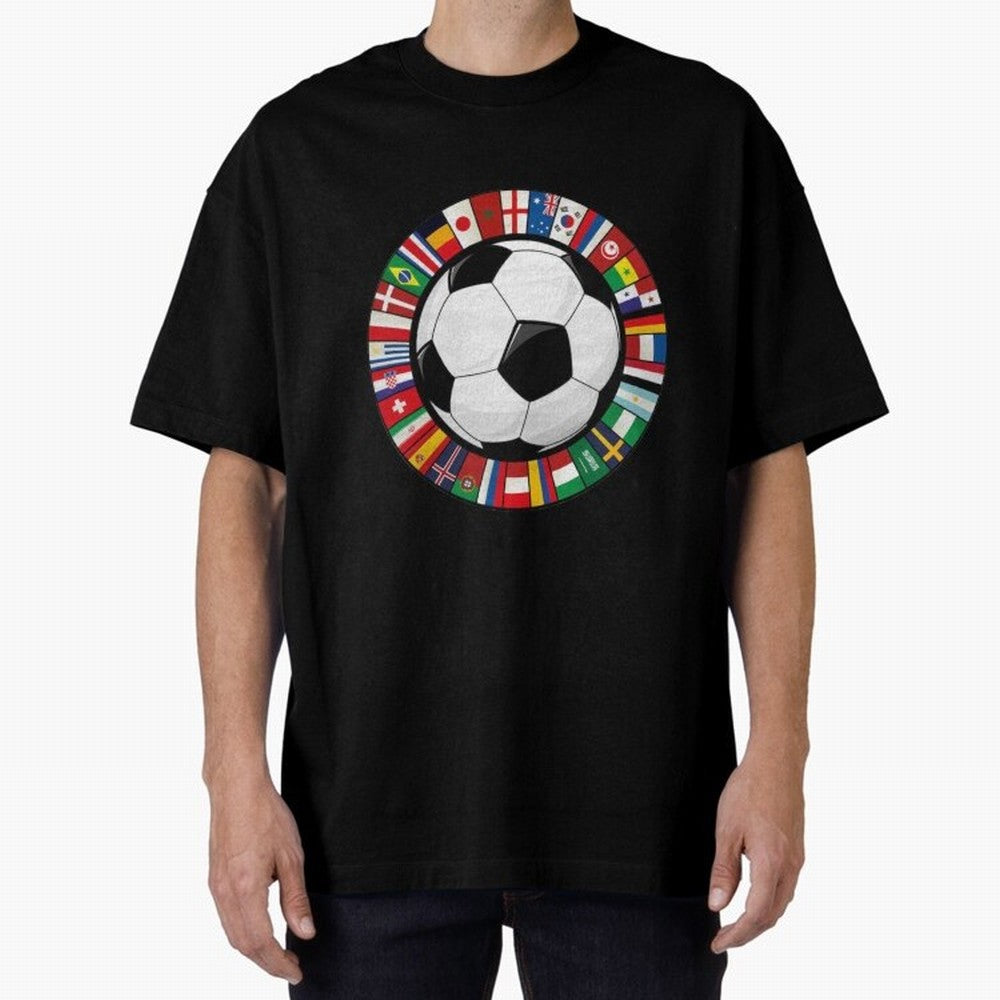 Global Nations Football Circle Art Oversized T-Shirt Celebrate Fan Culture around the FIFA World Cup 2026 USA Canada Mexico Journey through Neymar Highlights, England Pride, Match Day Excitement, Supporter Culture, Golden Goals and Global Football