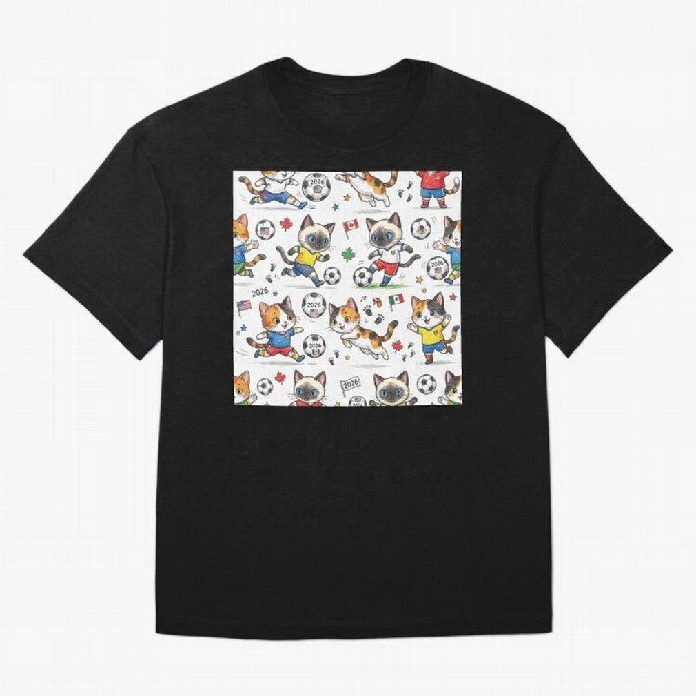 Chibi Soccer Cats 2026 - Cute Football Kittens Pattern Oversized T-Shirt Carry the Colors and Pride of Global Football Passion for FIFA World Cup 2026 Group Stage, Centered on Messi, CR7 and Mbappe, Argentina, Vintage Soccer Flavor, Modern Football