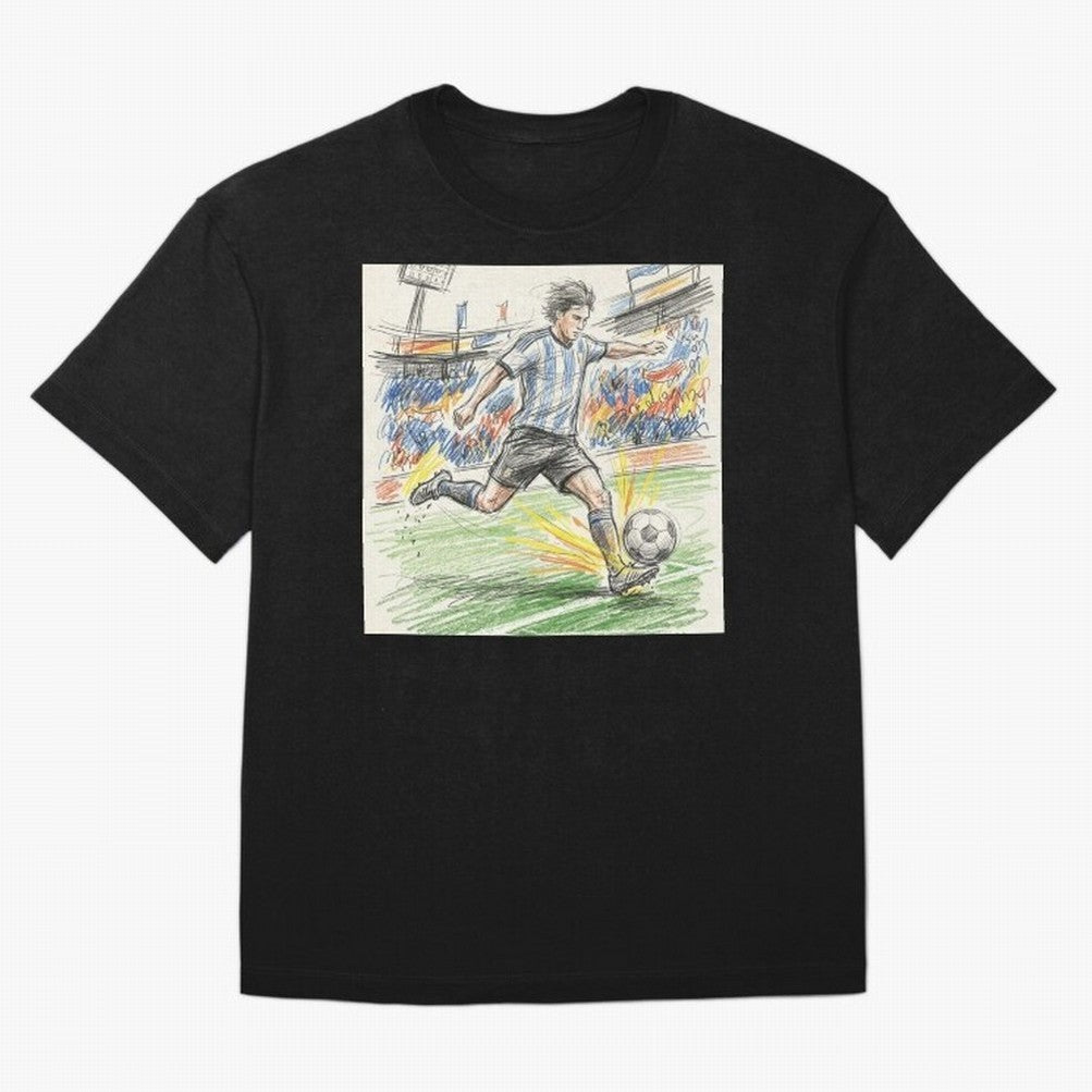 Dynamic Soccer Power Kick - Blue & White Jersey Style Oversized T-Shirt Refresh Global Football Passion for FIFA World Cup 2026, Highlighting CR7 and Messi, Netherlands, Champion Mindset, Group Stage Buzz, Knockout Tension and Passionate Fan