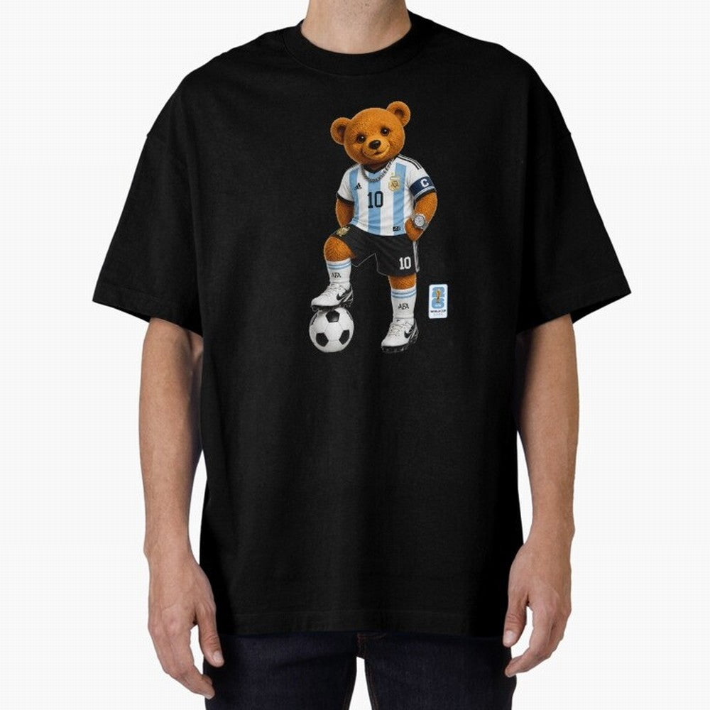 Argentina Soccer Bear World Cup Teddy Bear Oversized T-Shirt Celebrate Football Dreams Across FIFA World Cup 2026 USA Canada Mexico Spirit, Inspired by Spain, Neymar, Sports Nostalgia, International Competition, Famous Players and Unforgettable