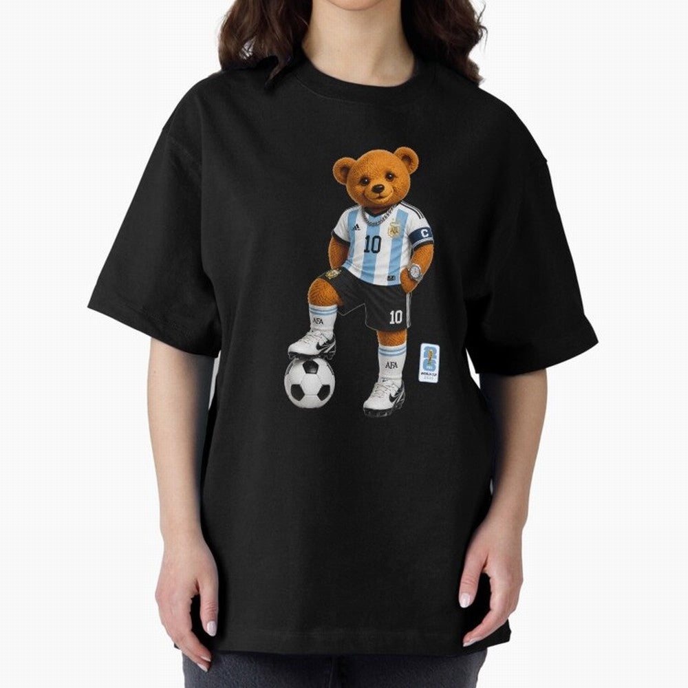 Argentina Soccer Bear World Cup Teddy Bear Oversized T-Shirt Celebrate Football Dreams Across FIFA World Cup 2026 USA Canada Mexico Spirit, Inspired by Spain, Neymar, Sports Nostalgia, International Competition, Famous Players and Unforgettable