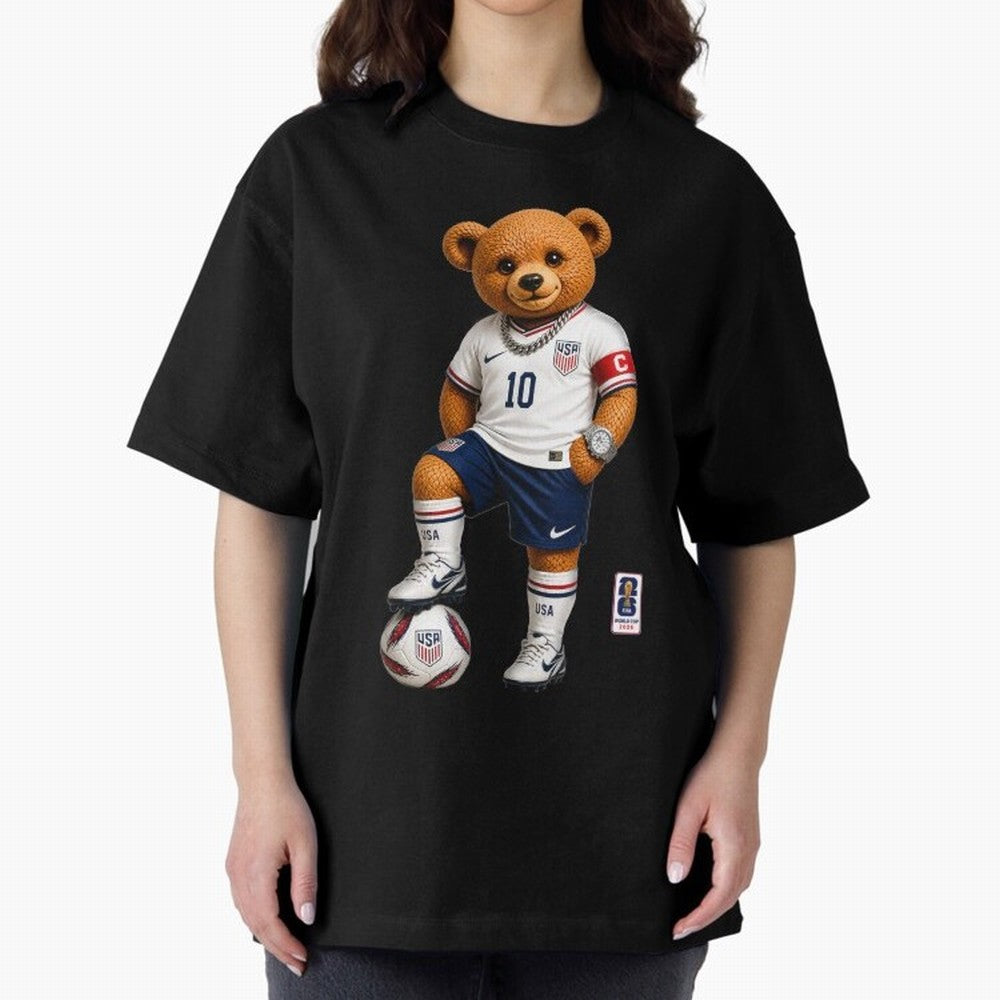 USA Soccer Bear World Cup 2026 Teddy Bear Oversized T-Shirt Support the Legends of FIFA World Cup 2026 Group Stage for Fans of Messi and Cristiano Ronaldo and England, France and Netherlands, Bringing Supporter Pride, Iconic Celebrations, Legendary