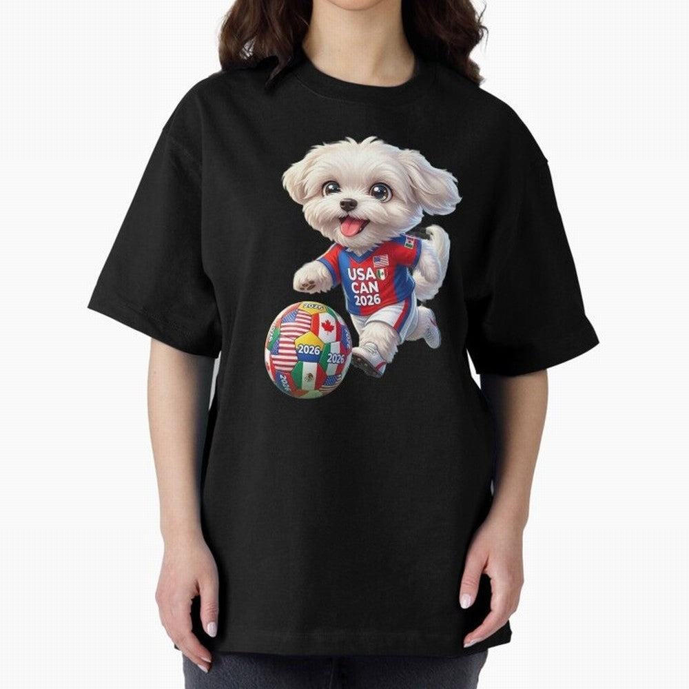 Cute Maltese Soccer Star - FIFA 2026 World Cup Edition Oversized T-Shirt Show Your Love for FIFA World Cup 2026 Group Stage Driven by Messi, Netherlands Energy, Soccer Culture, Superstar Moments, National Team Dreams and Competitive Fire; Great for
