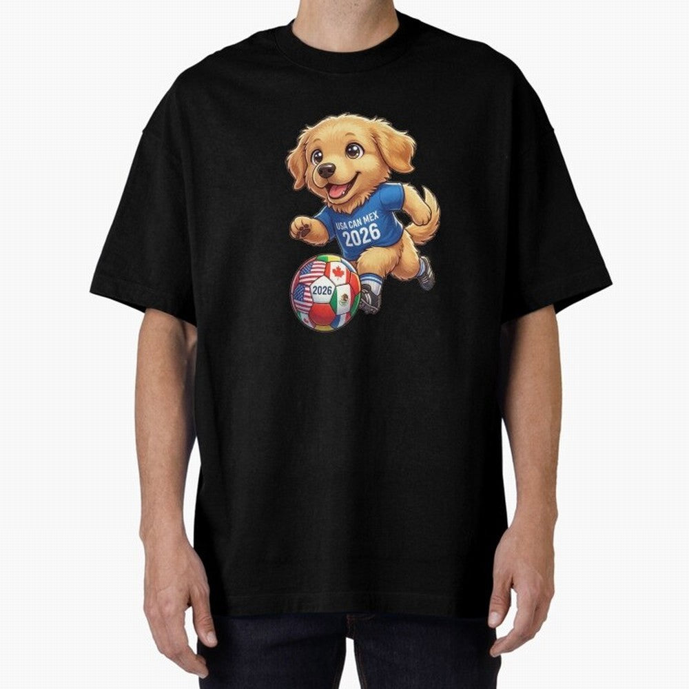 Golden Retriever Soccer Champ - World Cup 2026 Spirit Oversized T-Shirt Feel the Roar of FIFA World Cup 2026 with Messi, Neymar and Mbappe, Argentina, France and Brazil Energy, Championship Spirit, Famous Goals, Roaring Crowds and International
