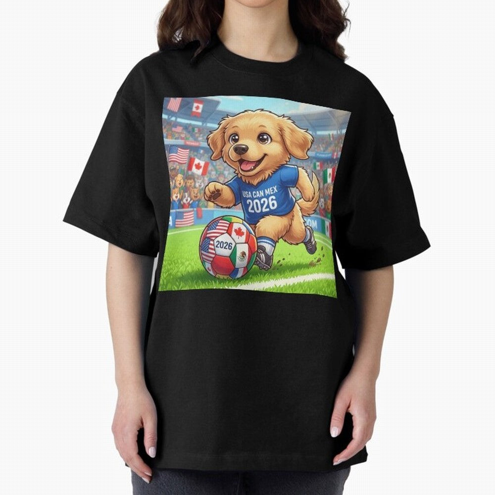 Golden Retriever Soccer Champ - World Cup 2026 Spirit Oversized T-Shirt Remember FIFA World Cup 2026 USA Canada Mexico Spirit, Filled with France and Portugal, Haaland, Classic Soccer Heritage, Championship Pressure, Fan Loyalty and International