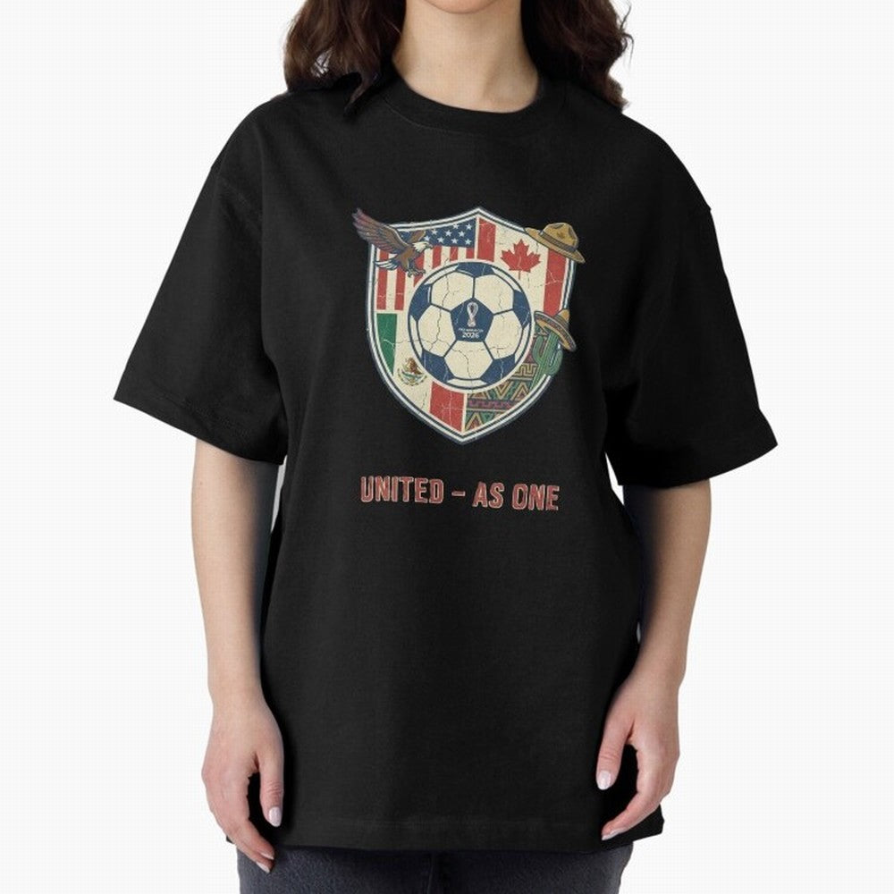 North America United Soccer 2026 Vintage Crest Oversized T-Shirt Carry the Dream of the FIFA World Cup 2026 Group Stage Journey through Messi, Neymar and Mbappe Highlights, France and Portugal Pride, Championship Spirit, Famous Goals, Roaring