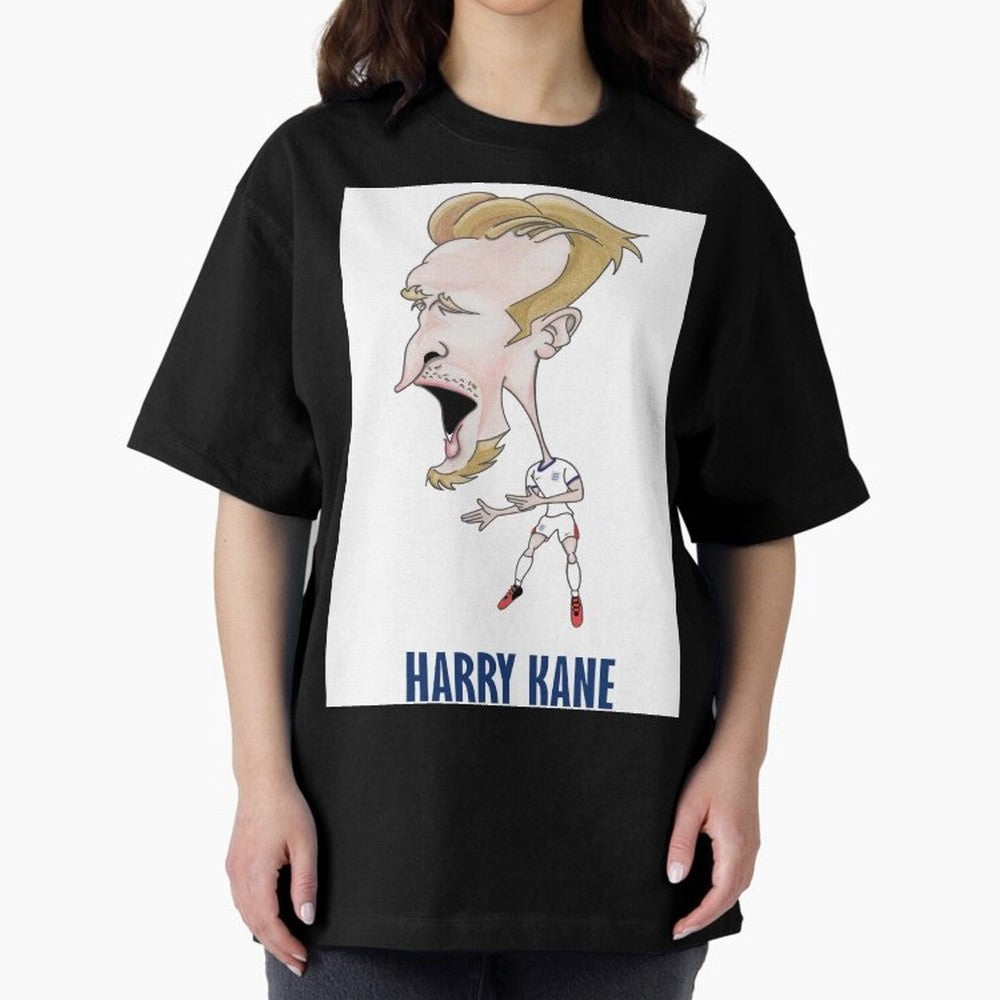 Harry Kane Caricature Print Oversized T-Shirt Live the Energy of FIFA World Cup 2026 Group Stage Featuring Messi, England Energy, Supporter Pride, Iconic Celebrations, Legendary Names and Global Match Day Energy; Created for Match Day Parties,