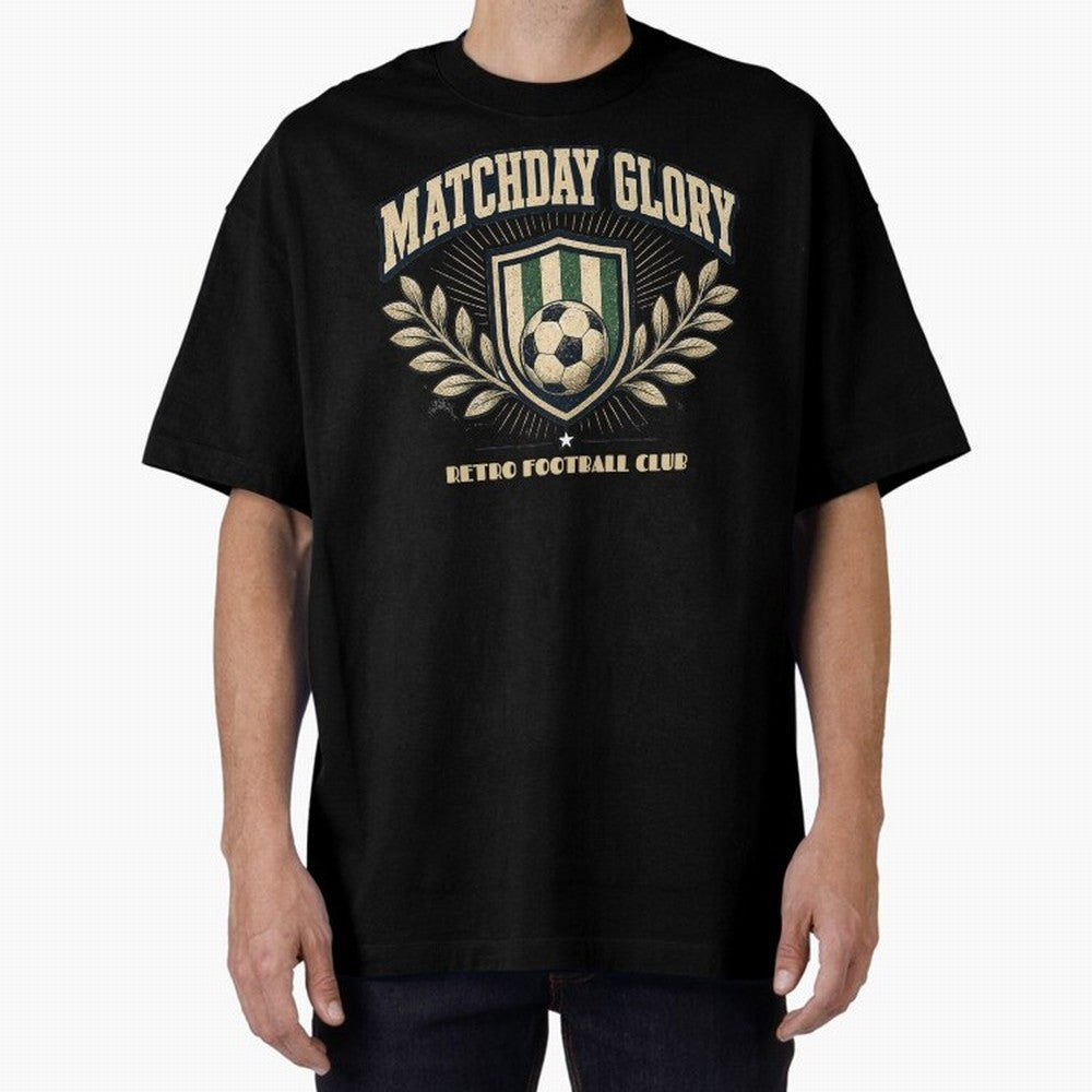 Matchday Glory Vintage Football Club Heritage Shield Emblem Oversized T-Shirt Bring Bold Fan Energy to FIFA World Cup 2026 for Fans of Haaland and Mbappe and Spain, Bringing Classic Soccer Heritage, Championship Pressure, Fan Loyalty and