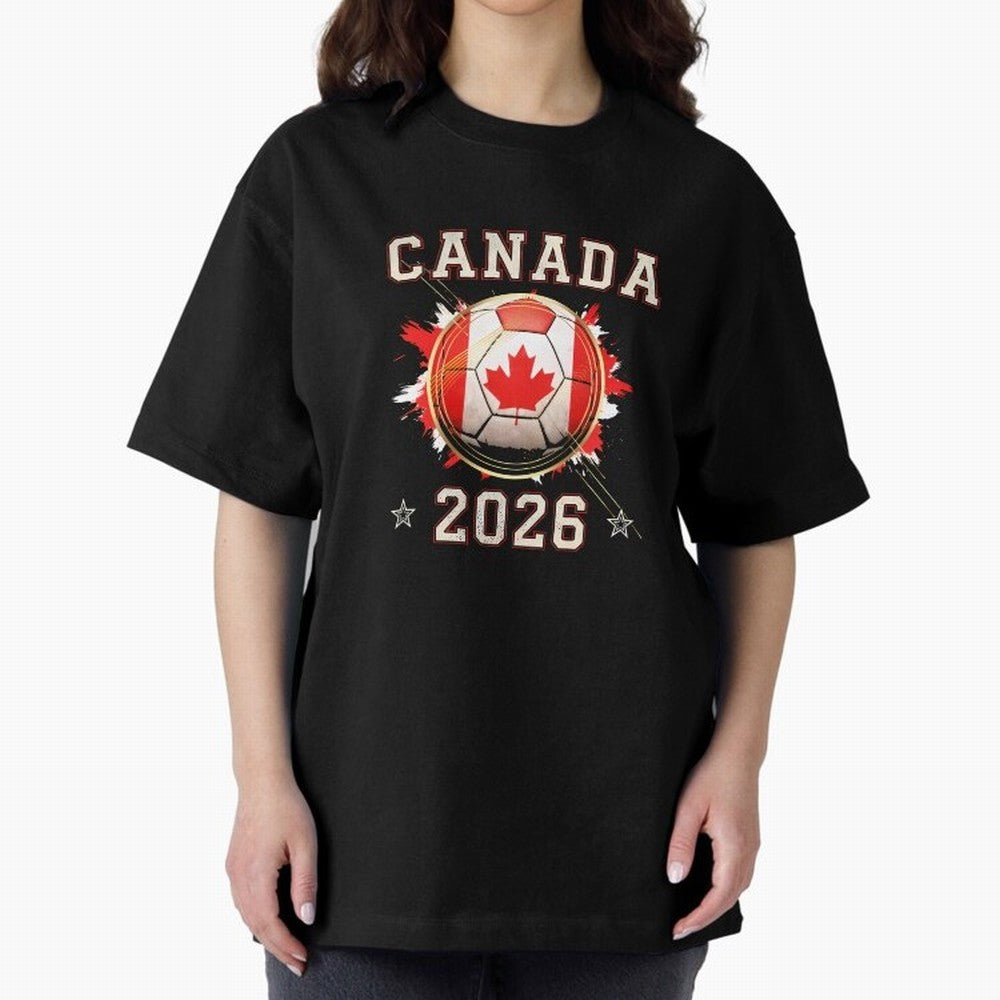 Front Print Canada Soccer World Cup 2026 - Canadian Fan Gift T-Shirt_84561562 Oversized T-Shirt Honor the Football Icons of FIFA World Cup 2026 Group Stage with Messi and Cristiano Ronaldo, Netherlands Energy, Supporter Pride, Iconic Celebrations,