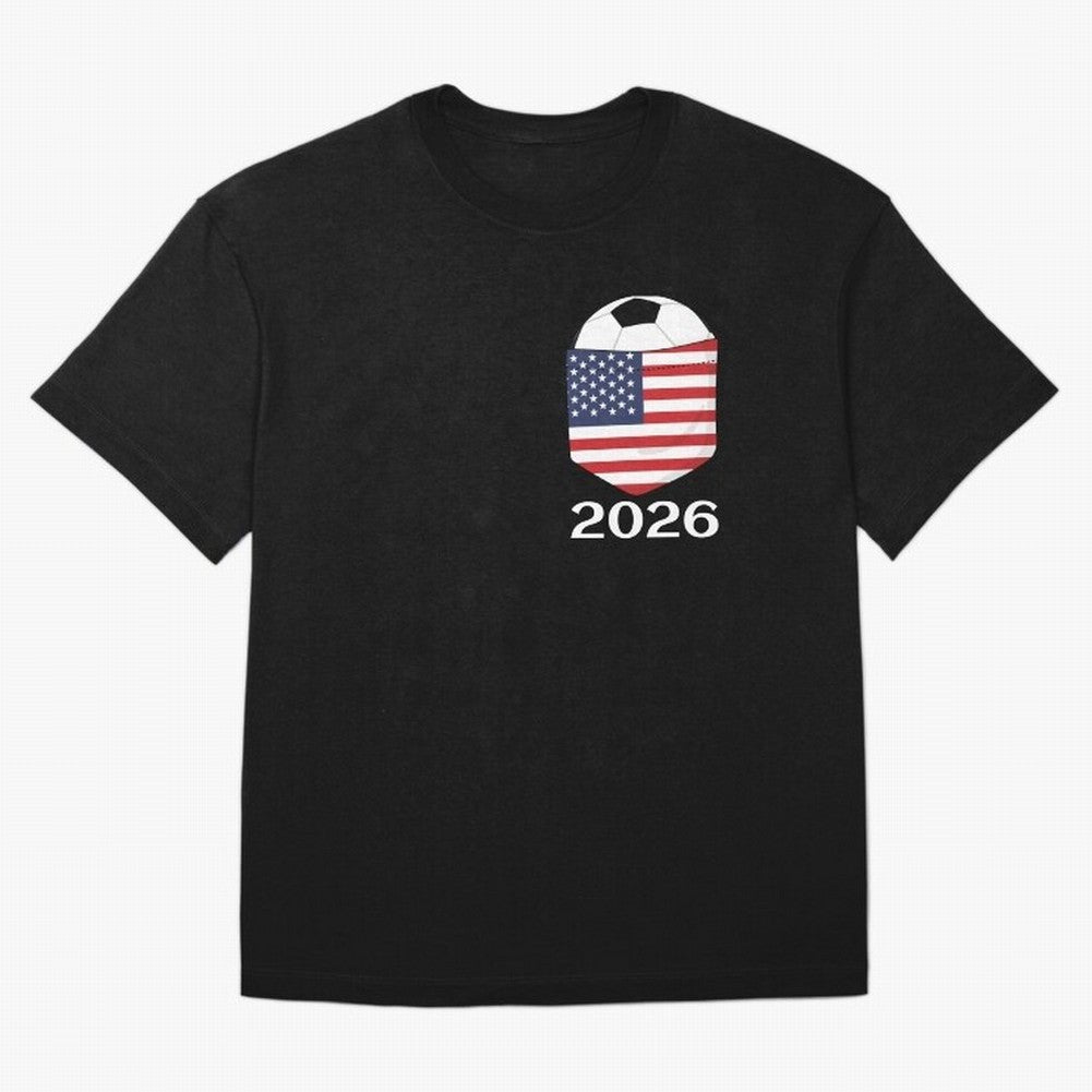 Soccer 2026 USA in the breast pocket Oversized T-Shirt Make Memories around the FIFA World Cup 2026 USA Canada Mexico Journey through Messi and Cristiano Ronaldo Highlights, England Pride, Championship Spirit, Famous Goals, Roaring Crowds and