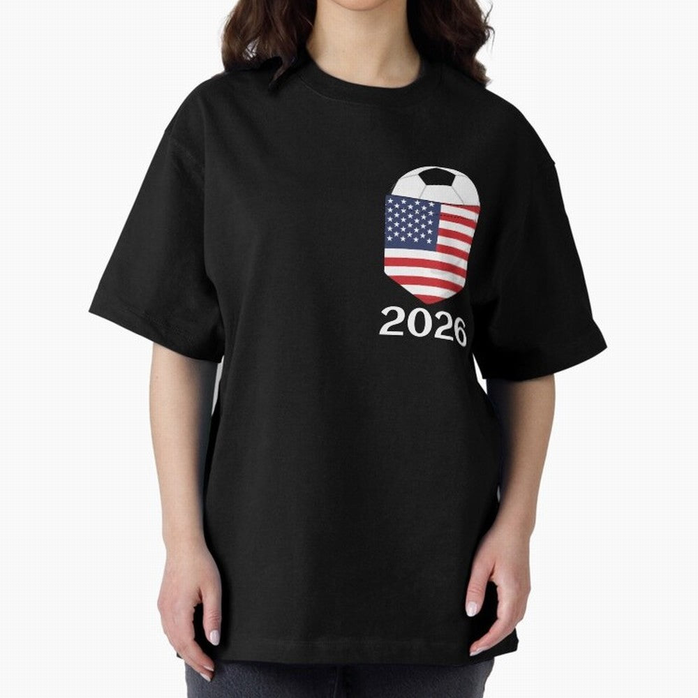Soccer 2026 USA in the breast pocket Oversized T-Shirt Make Memories around the FIFA World Cup 2026 USA Canada Mexico Journey through Messi and Cristiano Ronaldo Highlights, England Pride, Championship Spirit, Famous Goals, Roaring Crowds and