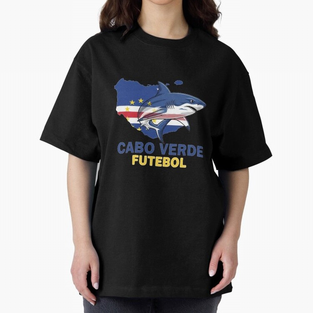 Cabo Verde Soccer Blue Shark Design Oversized T-Shirt Cheer for Match Day Hype around FIFA World Cup 2026, CR7, Argentina and Brazil, Supporter Pride, Iconic Celebrations, Legendary Names and Global Match Day Energy; Made for Collectors Who Enjoy