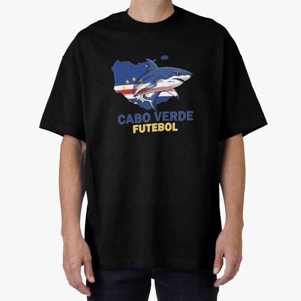 Cabo Verde Soccer Blue Shark Design Oversized T-Shirt Cheer for Match Day Hype around FIFA World Cup 2026, CR7, Argentina and Brazil, Supporter Pride, Iconic Celebrations, Legendary Names and Global Match Day Energy; Made for Collectors Who Enjoy