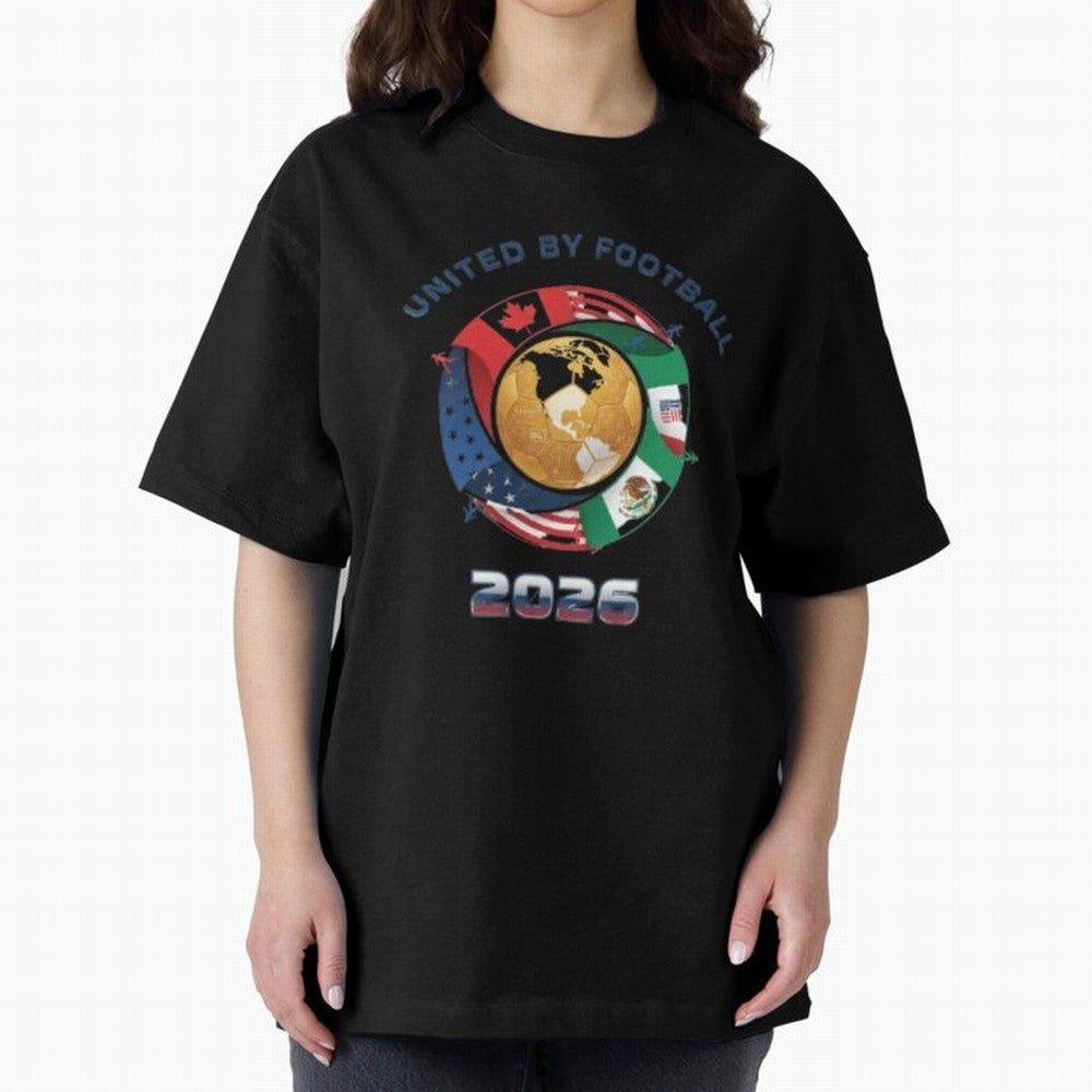 Connected Network Soccer Ball World Cup 2026 Concept Oversized T-Shirt Follow FIFA World Cup 2026 USA Canada Mexico for Fans of Neymar, Haaland and Cristiano Ronaldo and Argentina, Bringing Championship Spirit, Famous Goals, Roaring Crowds and