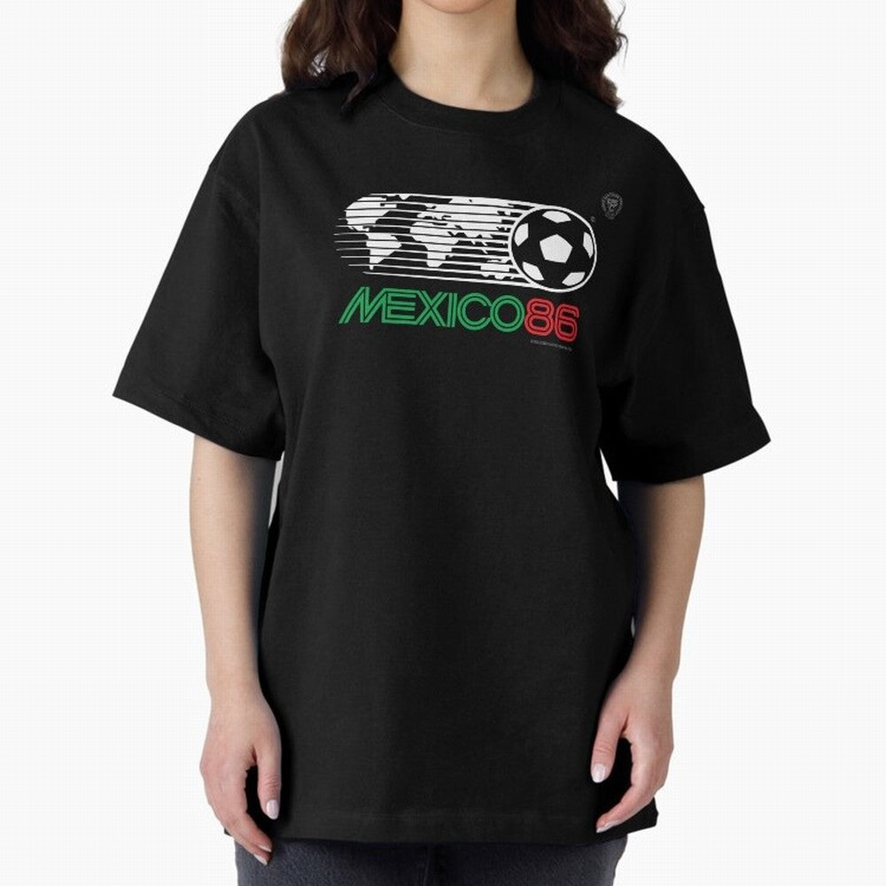 Mexico 86 Logo Tribute ¨C Retro Soccer World Cup Inspired Graphic | Vintage Mexican Football Art | Ruben Santiago Creative Oversized T-Shirt Make Your Look Match FIFA World Cup 2026 Group Stage Featuring CR7, Spain Energy, Soccer Culture, Superstar